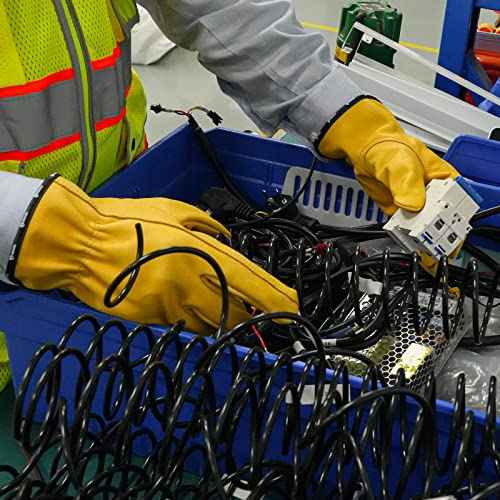 ANDANDA Work Gloves, Industrial Grade Leather Safety Work Gloves, Gardening Gloves with Elastic Wrist Closure and Soft Lining