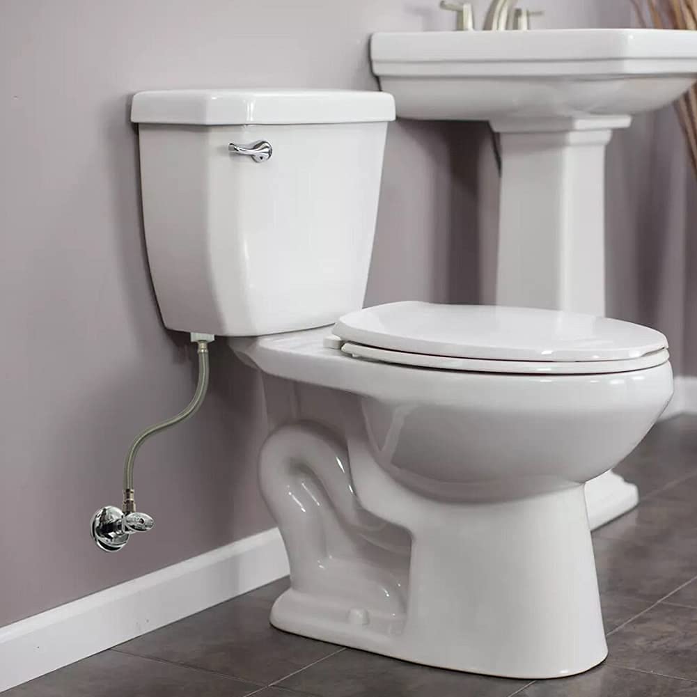 Toilet Connector Water Line Kit with 12" Length Long 3/8" COMP x 7/8" BC Toilet Connector Hose, 1/2 inch NOM Inlet x 3/8 inch OD Compression Outlet Angle Shut Off and Escutcheon Plate