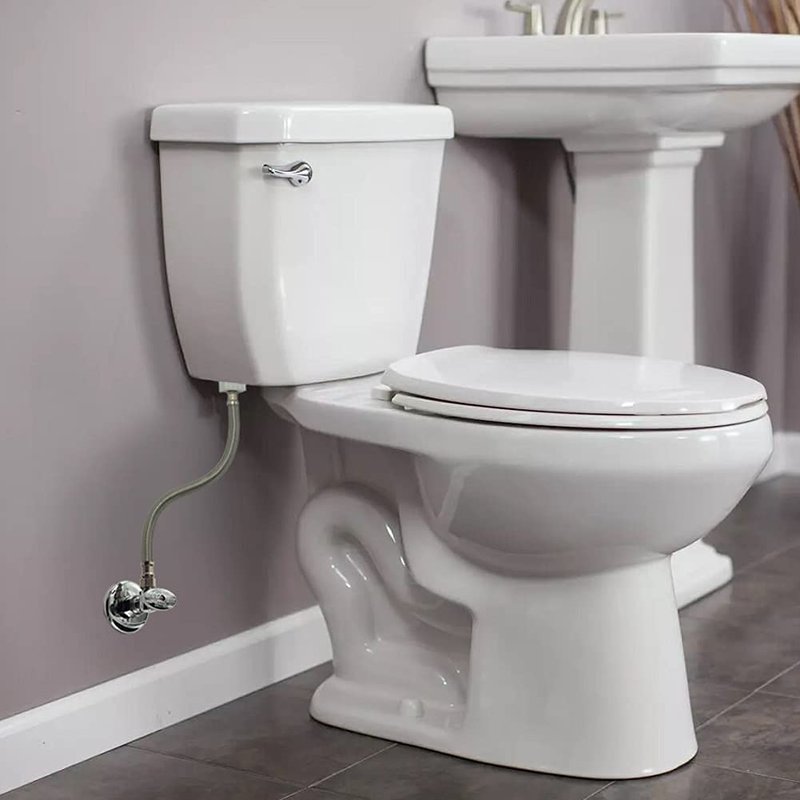 Toilet Connector Water Line Kit with 12" Length Long 3/8" COMP x 7/8" BC Toilet Connector Hose, 1/2 inch NOM Inlet x 3/8 inch OD Compression Outlet Angle Shut Off and Escutcheon Plate
