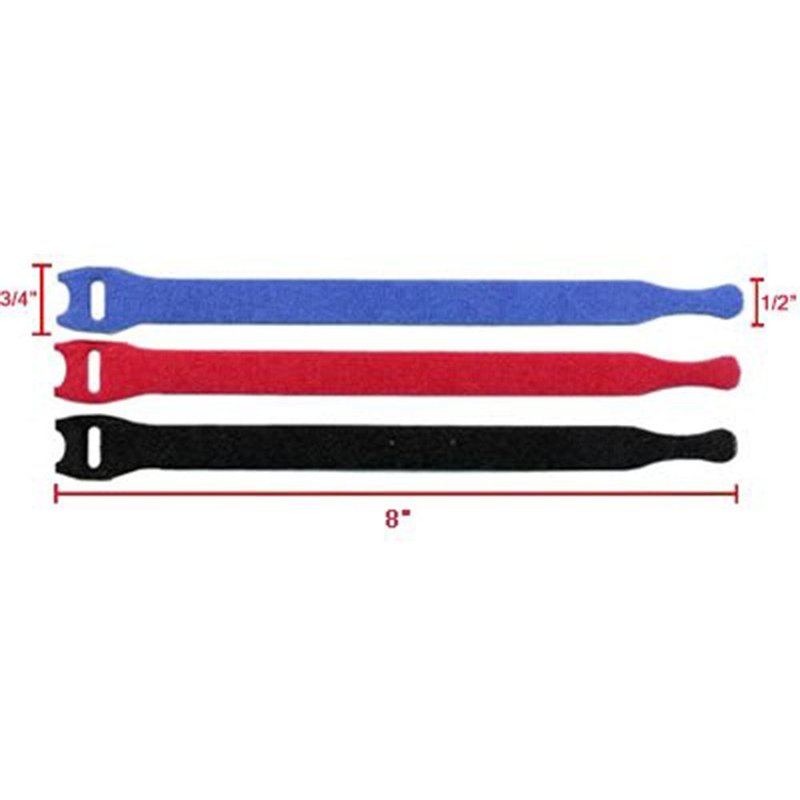 8" Hook & Loop Cable Ties - 50 Pieces - Color: Black