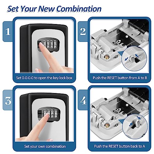 2 Pack Key Lock Box, 4 Digit Combination Lock Box Wall Mounted Waterproof Key Storage Lock Box for Indoor & Outdoor 5 Keys Capacity Re-Settable Code