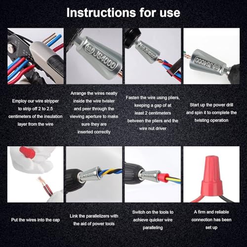 4 Pcs Upgraded Wire Twister Tool for Drill 2025 Version, Multifunctional Wire Nut Twister, Lightweight Wire Nut Twister for Drill Compatible with Power Drills, for 1.5/2.5/4/6mm©÷(9-22 AWG) wires