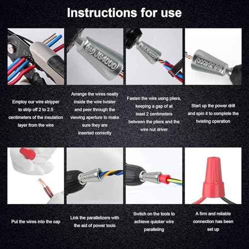 4 Pcs Upgraded Wire Twister Tool for Drill 2025 Version, Multifunctional Wire Nut Twister, Lightweight Wire Nut Twister for Drill Compatible with Power Drills, for 1.5/2.5/4/6mm©÷(9-22 AWG) wires