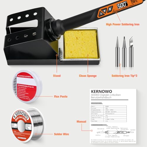 Soldering Iron, 160W High Power Soldering Tool, LED Digital Display Temperature Control Accurate 392¡ÆF-932¡ÆF, with ON/OFF Switch, 3 Iron Tips, Stand,Flux, Automatic Sleep Mode