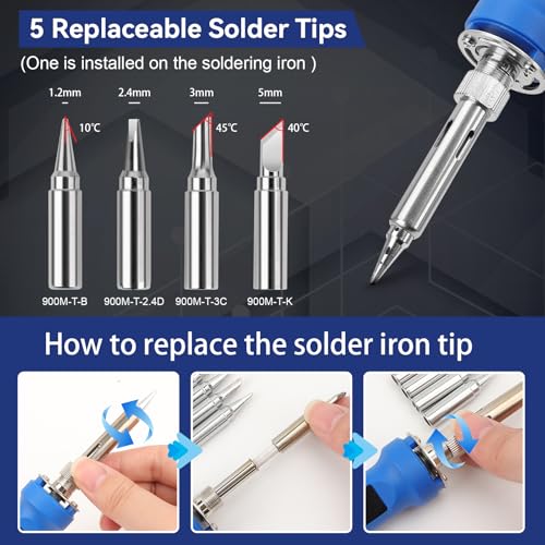 100W Soldering Iron Kit,Adjustable Temperature 180-520¡É Solder Iron,16 In 1 Soldering Iron Kit with 5 Solder Tips,Multimeter,Desoldering Pump,Stand,Tweezers