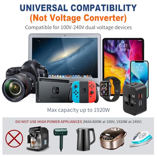 NEWVANGA Black Universal Travel Adapter with USB-C & USB-A Fast Charging