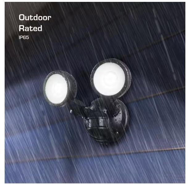 LED Security Light, 2-Head Flood Light, 1000 Lumens, 180° Motion Sensor, 40ft Range, Black