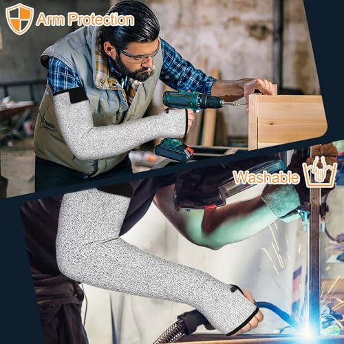 Cut Resistant Sleeves, 1 Pair Protective Sleeves for Arm Protectors for Thin Skin and Bruising with Thumb Hole for Gardening, Welding, Farming, Pet Grooming (Grey)