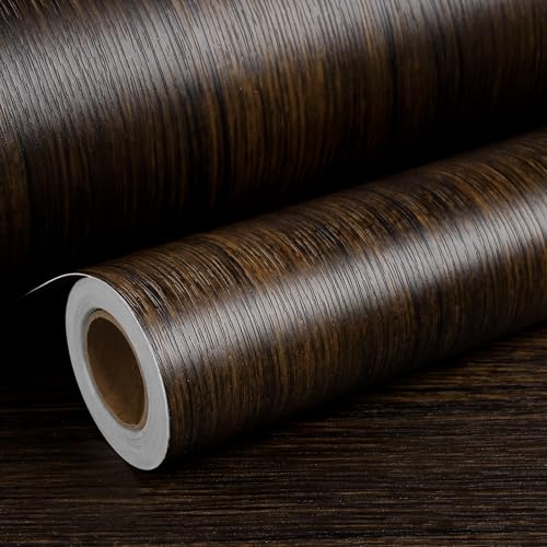 ReWallpaper Dark Brown Wood Peel and Stick Wallpaper 17.7 x 78.7 inches - Textured Vinyl Contact Paper for Furniture & Walls