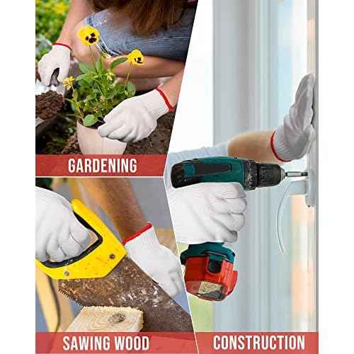 Honeydak 96 Pairs White Cotton Hand Gloves, Cotton Safety Liner Gloves Grip Knit Gloves for Men, Women, BBQ, Hand Repair, Painter Mechanic Warehouse Gardening