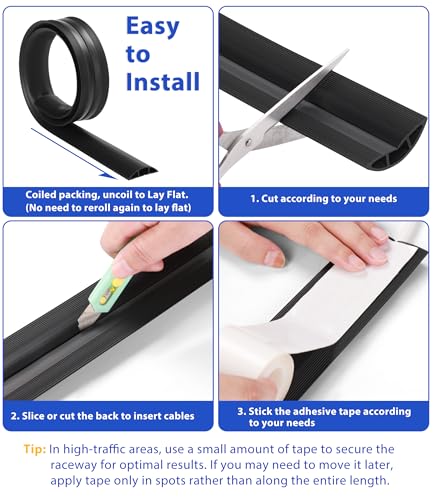 ZhiYo 4ft Black Floor Cord Cover for Cable Management - 2" W x 4' L