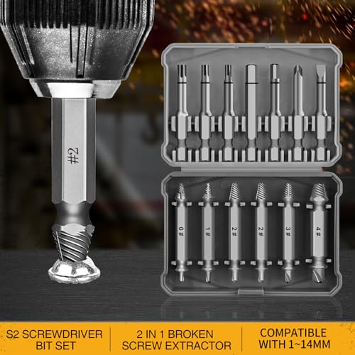 Gifts for Men,16 Pcs Damaged Screw Extractor Set Father's Day Gifts Christmas Stocking Stuffers for Adults Men, ez Out Screw Extractor, Stripped Screw Extractor Set of Rusty Broken Screws & Bolts