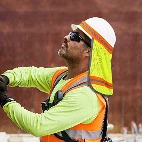 Evridwear High Visibility Neck Sun Shield with Reflective Stripe, Safety Hard Hat Shade with Breathable Mesh Elastic Band for Construction, Outdoor Activities, Landscaping from UV