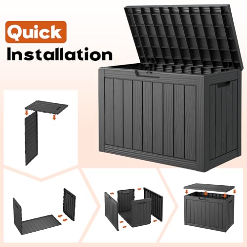 NBYSGO Waterproof Outdoor Storage Box 45 Gal Black Striped Resin Patio Bin