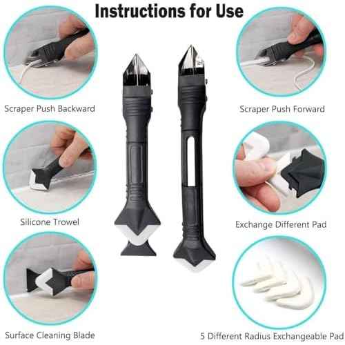 2 Pack 3-IN-1 Caulk Tool for Removal and Application, for Bathroom, Kitchen, Flooring, Windows, Sinks and Frames Seal