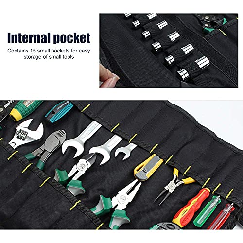 Canvas Tool Roll Up Bag Organizer with Pouches for Wrenches,Screwdrivers,Sockets,Durable Storage Pouch Ideal for Electricians,HVAC Technicians,Plumbers,Carpenters,Mechanics