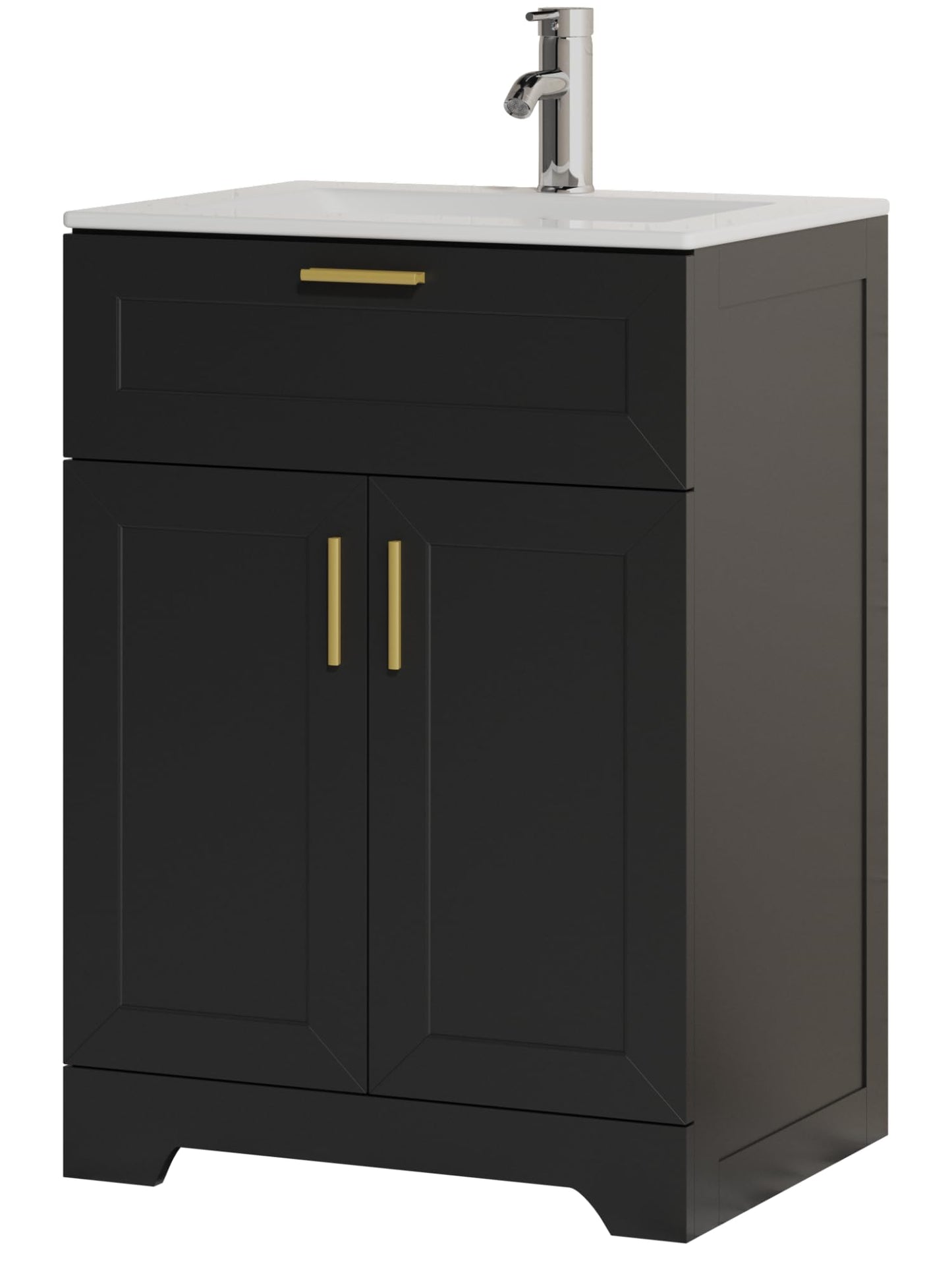 Ayiseedmid 24 Inch Bathroom Vanity with Ceramic Sink, Wooden Cabinet with Undermount Sink, Bathroom Storage Vanity with Sink-Combo Set, 2 Doors, Faucet, 1 Drawer (Black, 24")