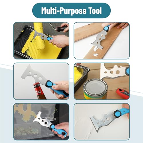 Bates- Paint Scraper, 13 in 1, Painters Tool, Rubber Handle, Paint Scrapers for Wood with Metal Hammer End, Painters Tool, Painters Knife, Paint Scraper for Painting, Putty Knife, Metal Scraper