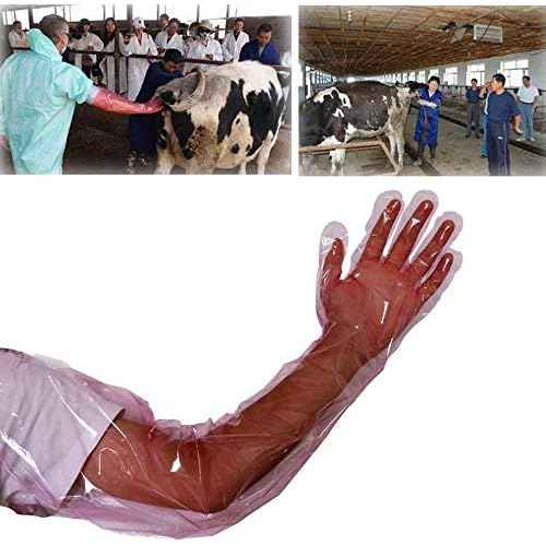 50 Pcs Insemination Long Gloves Disposable Plastic Film Gloves, Veterinary Insemination Rectal Long Gloves 35 inch Long for Livestock Gastrointestinal Examination