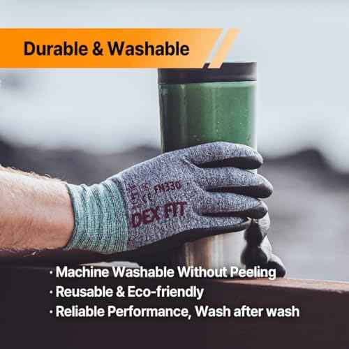 DEX FIT Nitrile Work Gloves FN330, 1 Pair, 3D-Comfort Stretchy Fit, Firm Grip, Thin & Lightweight, Touch-Screen Compatible, Durable, Breathable & Cool, Machine Washable; Black L (9)