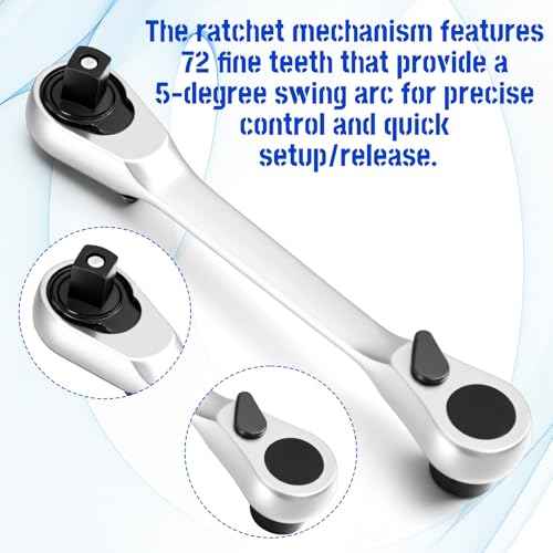 1/4 Inch Double Headed Ratchet Wrench, 72 Tooth Drive Socket and Screwdriver Bit Ratchet Set Rotator Mini Practical Accessories Tool Silver Wrench 5 Degrees Quick Install Release