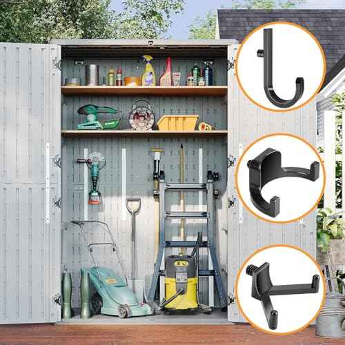 9 Pcs ABS Storage Shed Tool Hooks, Heavy Duty Shed Accessories & Hooks - Compatible with Suncast & Craftsman Sheds, Black J/U/V Shape for Organizing Ladders, Hoses & Garden Tools in Outdoor Sheds.