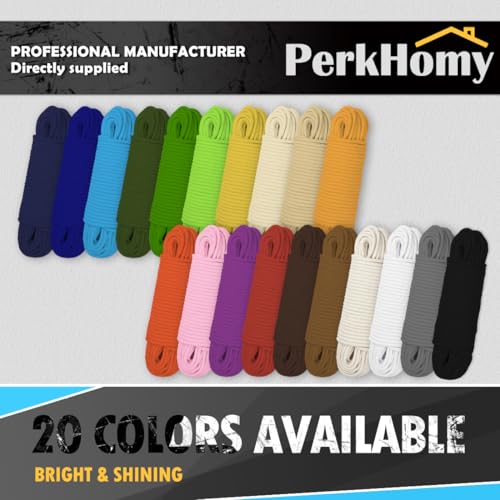 PerkHomy 100ft Natural White Cotton Rope 3/16" (5mm) Diamond Braided Utility Cord