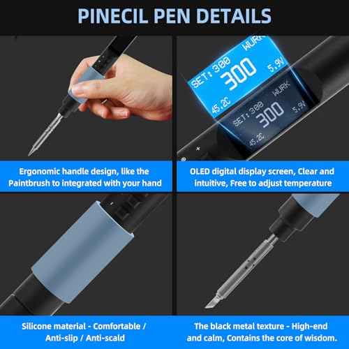 FEITA PTS200 Soldering Iron Kit for Electronics, 100W Mini Smart Digital Pencil Solder Iron Pen, Boost Mode, Auto Sleep & Shutdown, Type-C, OLED Display Micro Soldering Tools with 1 Solder Tips