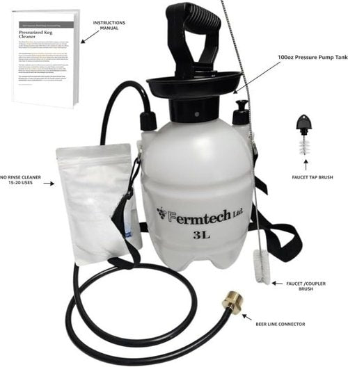 Standard Beer Draft Keg Line Cleaning kit with 4oz Beer Line No Rinse Powder Cleaner - Hand Pump Pressurized - Easy Safe to Use Keg Claner - w/Brush, Faucet Plug, Instruction Manual
