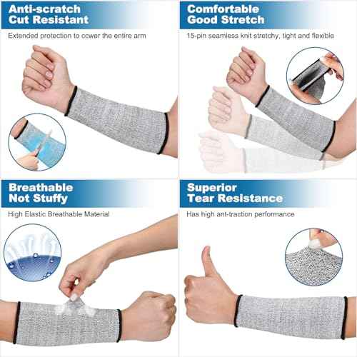 2 Pairs Cut Resistant Sleeve Arm Protection Level 5 Protection Safety Protective Sleeves Arm Protectors for Men Women(8.6 x 3.7 Inches,Black, Gray)