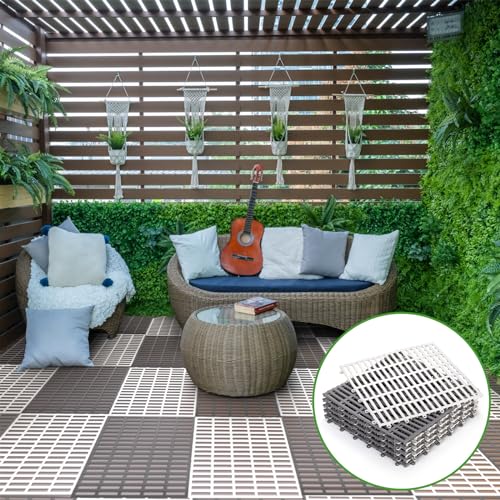 12 Pcs 12"x12" Interlocking Shower Floor Tiles, Non-Slip Drainage Pool Mat with Hole, Rubber Modular Vented Splicing Cushion for Bathroom Deck Patio Balcony Kitchen Garage Shed Indoor, 2 Color