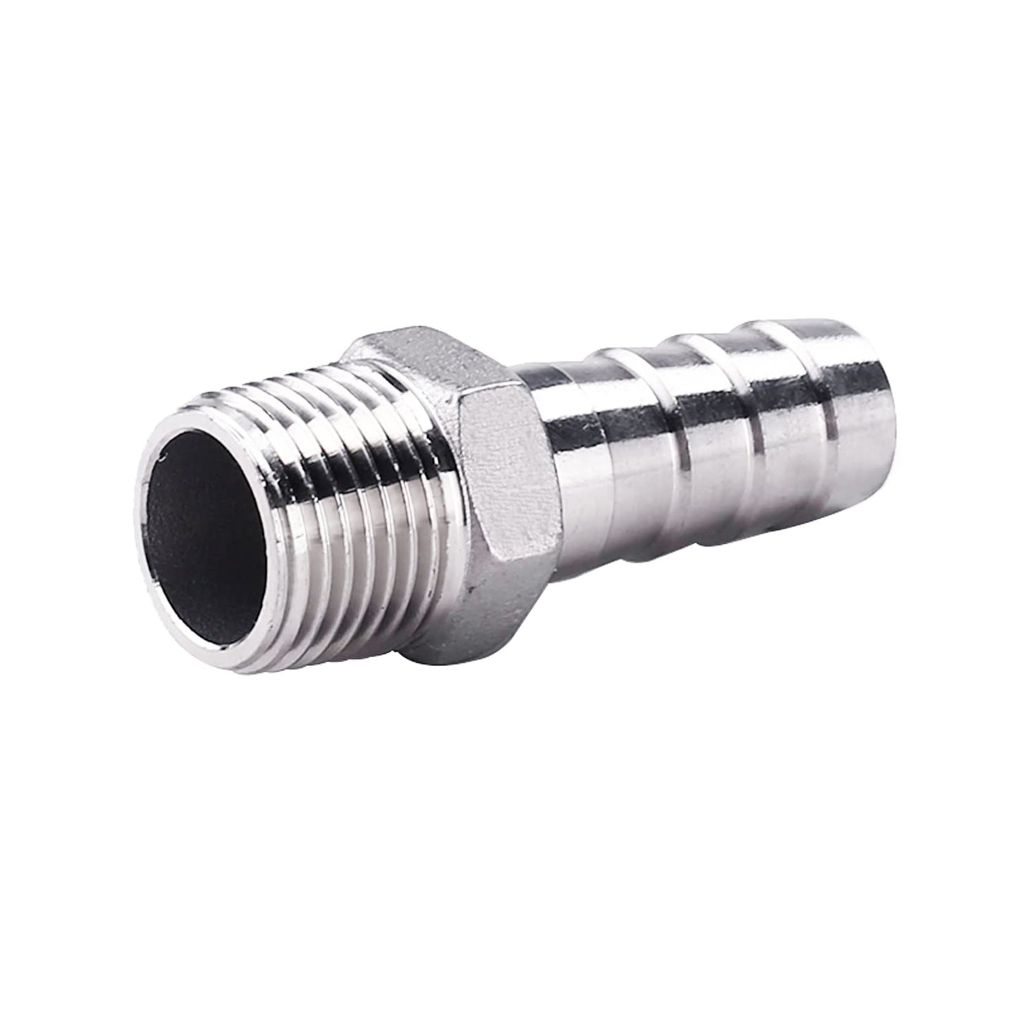Pysrych Stainless Steel 304 Hose Barb Fitting, 1-1/4" Barbed x 1-1/4" NPT Male Straight Adapter Connector with 2 Hose Clamps, Pack of 2