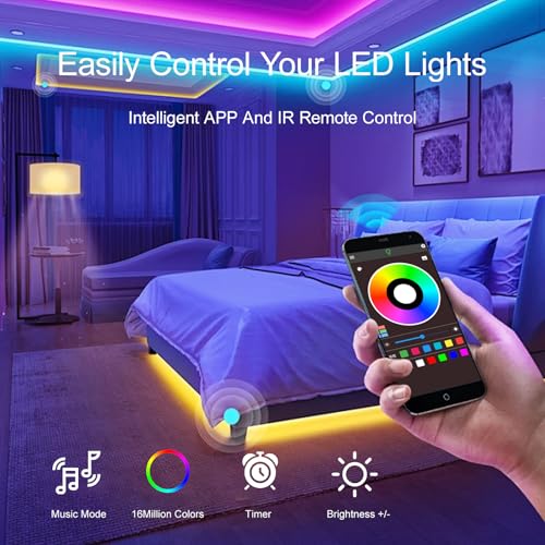 HBOWMDJIA 200FT RGB LED Strip Lights with Remote, Music Sync, App Control for Bedroom & Party