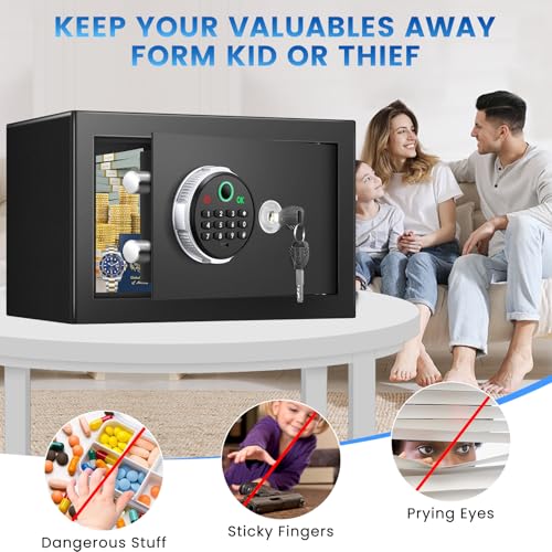 FOWORE Small Biometric Safe Box for Home Security, Compact Steel Design