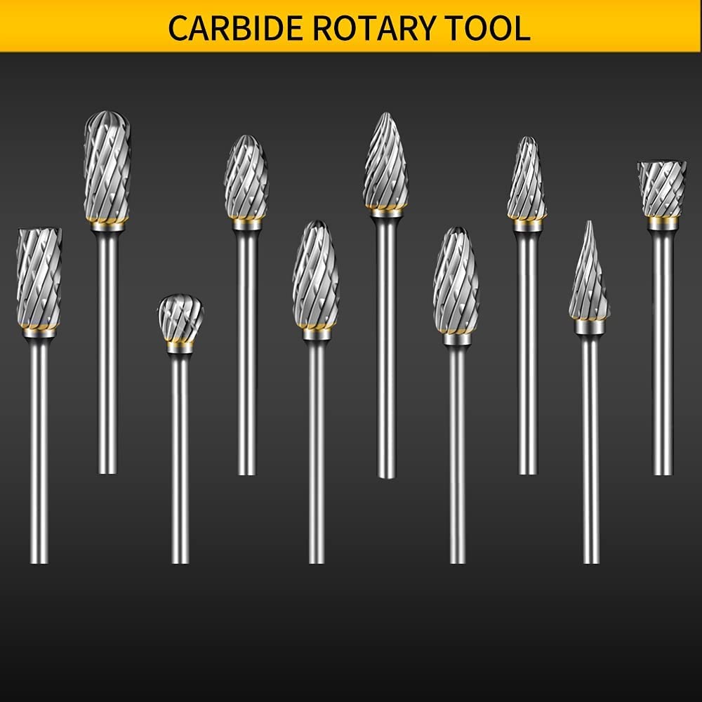 Carbide Burr Set Compatible with Dremel Rotary Tool 10Pcs Die Grinder Bits Rotary File Rasp with 1/8" Shank Tool Accessories for Attachments Cutting Burrs Metal Grinding Engraving Porting Double Cut