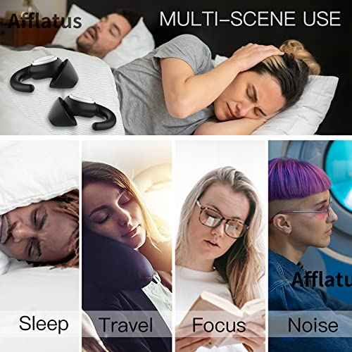 Afflatus Ear Plugs for Sleeping Noise Cancelling, 2 Pairs (S+L) Comfortable Reusable Noise Reduction Ear Plugs, Earplugs for Sleep, Snoring (Pure Black)