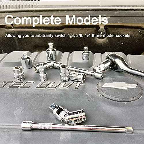 6 Piece Socket Adapter and Reducer Set, 1/4", 3/8", 1/2" Chrome Vanadium Steel Ratchet/Socket Extension/Conversion Kit for Automotive Maintenance