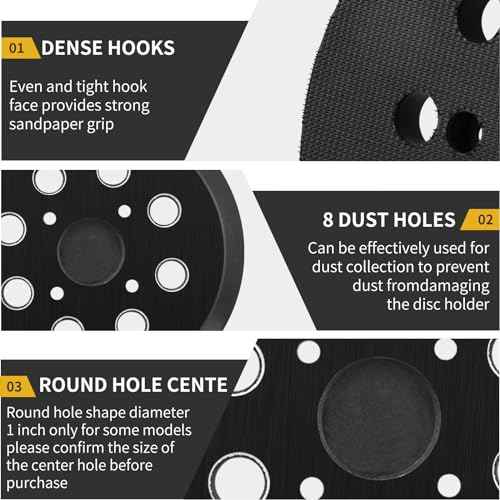 5 Inch 8 Hole Orbital Sander Pads Compatible with Ridgid R2501 R2600 R2601 R2611 R8606 Random Orbit Sander Replacement Hook and Loop Backing Pad Parts # 300527002