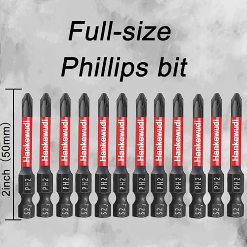 10 Piece 2 Inch PH2 Phillips Bits Set, CNC Machined from Premium S2 Steel for Impact Drivers & Power Drills,with Storage Box