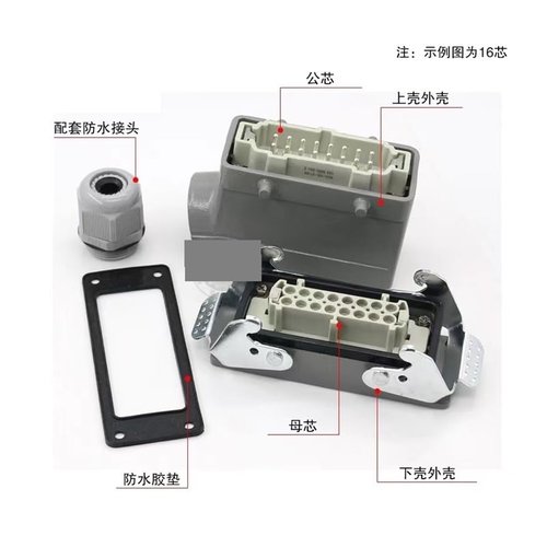 IIUUAYUVI Rectangle Heavy Duty Connector HDC-HE-04/6/16/20/24/32/48 Core Pins Industry Plug Socket Connector 500V 16A(32 core top line)