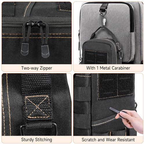 Heavy Duty Small Tool Bags for Men with Carabiner,Tactical Tool Pouch Bag,Portable Utility Tools Storage Organizer Case with Shoulder Strap for EDC,Motorcycle,Camping, Road Trip, Electricians,Black