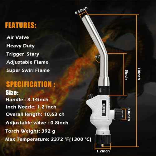 BLUEFIRE Pearl Metal Handle Turbo Torch Head, Multi-Purpose Auto Blowtorch fuel by Propane MAPP MAP PRO, Great Cooking Gadget for Chef,Welding Brazing Nozzle for Professional