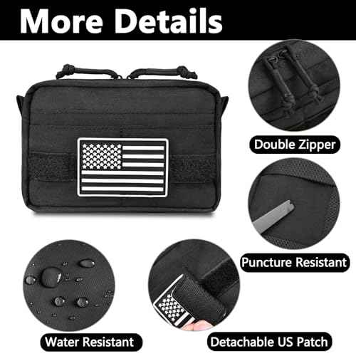 MOZETO Belt Pouches for Men, Water Resistant Small Belt Bag with USA Flag Patch, Pocket Organizer Storage EDC Gear for Work, Travel, Hiking