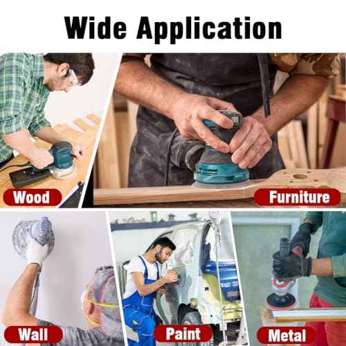 52 Pack 5 Inch 8-Hole Hook and Loop Sanding Discs Sandpaper Red Round 120 Grit Sandpaper for Random Orbital Sander