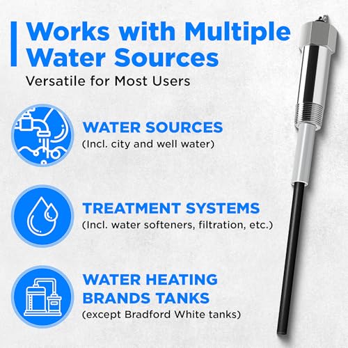 Titanium Powered Anode Rod for Water Heaters - Eliminate Sulfur & Rotten Egg Smell, 40-89 Gallon, Universal Compatibility