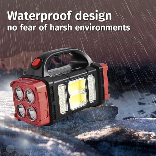 Premium High Lumens LED Work Light ? Multipurpose Flashlight with Searchlight and Lantern Features - Rechargeable Outdoor Waterproof Solar Flashlight - Portable & Lightweight(red