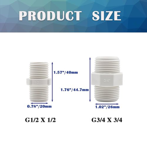 HayEastdor 12PCS 3/4 Inch PVC Pipe Fitting Hex Nipple G3/4 Male X G3/4 Male Coupling Adaptor of Thread Plumbing PIPE Connection HE023-3/4