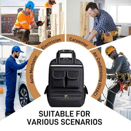 Tool Backpack for Men 18 Inch Heavy Duty Waterproof Multiple Pockets Tool Bag Organizer with Shoulder for Electrician Mechanics HVAC Engineer