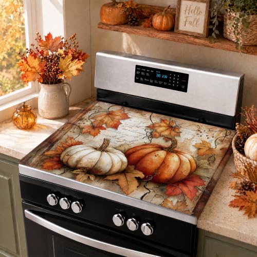Fall Stove Cover 20x28in Silicone Protector Mat with Pumpkin Design – 3-in-1 Heat-Resistant, Non-Slip, Easy-Clean