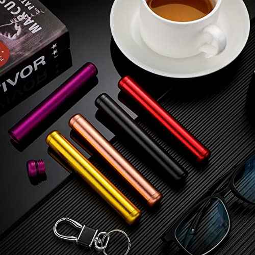 Amylove 5 Pieces Cute Small Metal Aluminum Waterproof Metal Case for Purse Pocket Travel, 4.5 Inches (Purple, Gold, Pink, Red, Black)